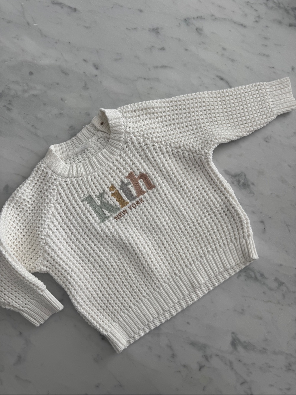 Kith Kids White Raglan Crewneck Logo Knit Sweater